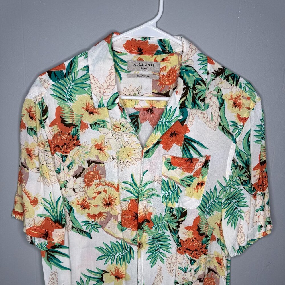 All Saints Relaxed Fit White Floral Resort Shirt